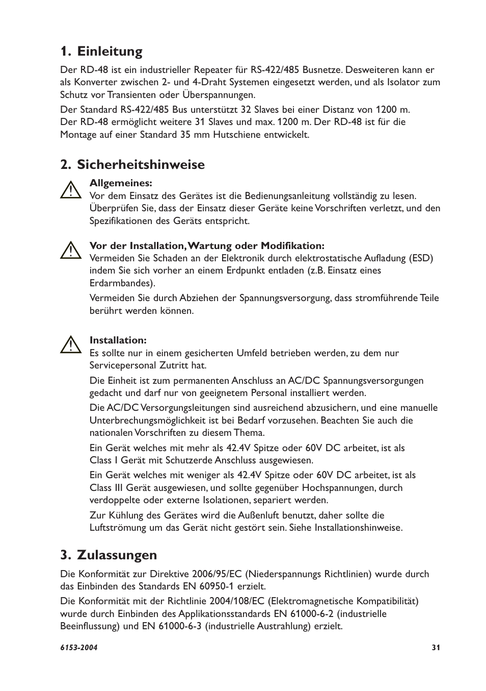 Einleitung, Sicherheitshinweise, Zulassungen | Westermo RD-48 User Manual | Page 29 / 56