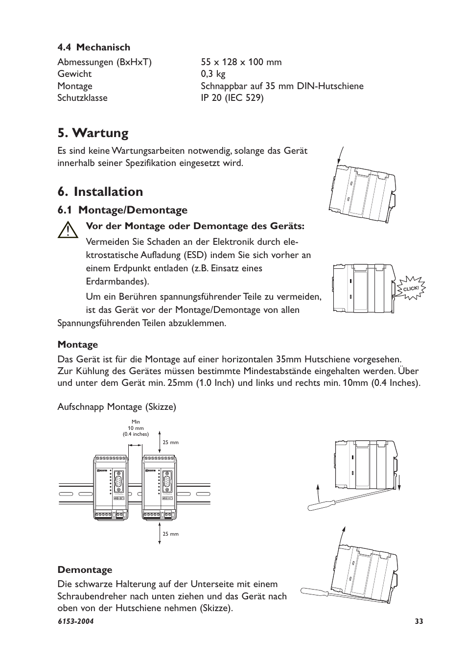 Wartung, Installation, 1 montage/demontage | Westermo RD-48 User Manual | Page 31 / 56