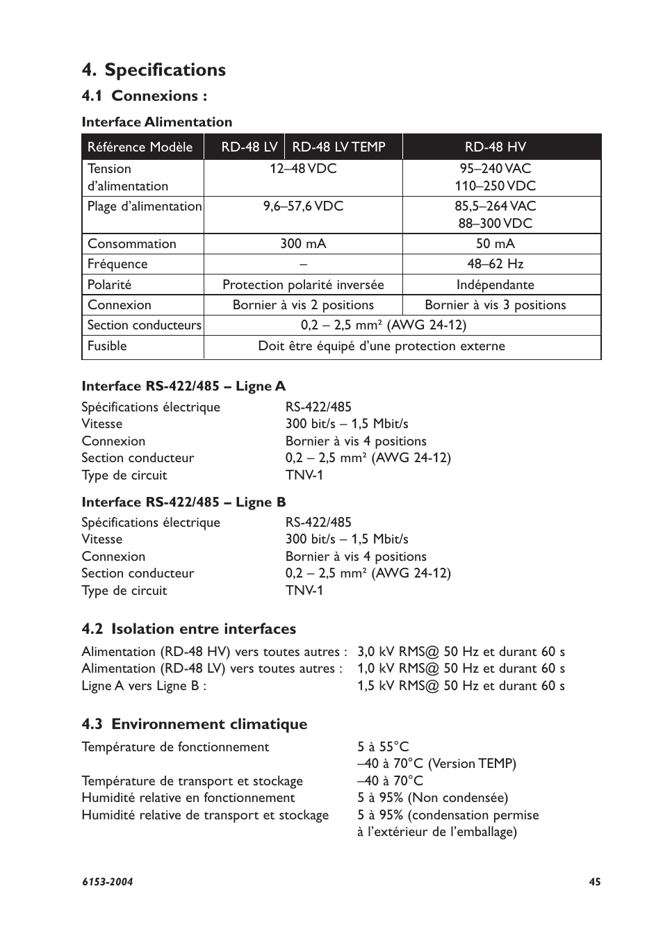 Specifications | Westermo RD-48 User Manual | Page 43 / 56