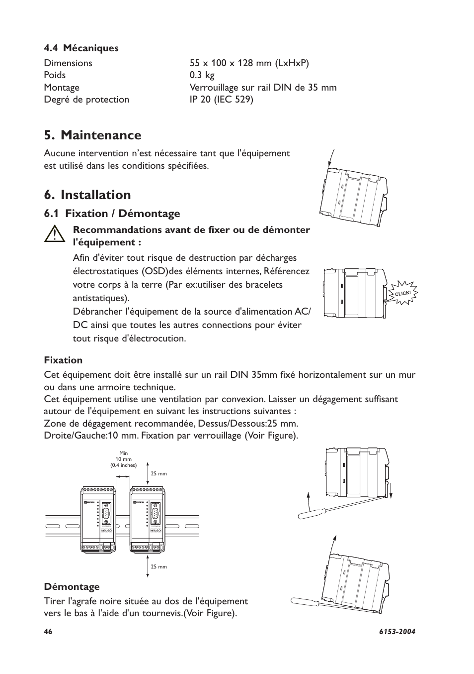 Maintenance, Installation, 1 fixation / démontage | Westermo RD-48 User Manual | Page 44 / 56