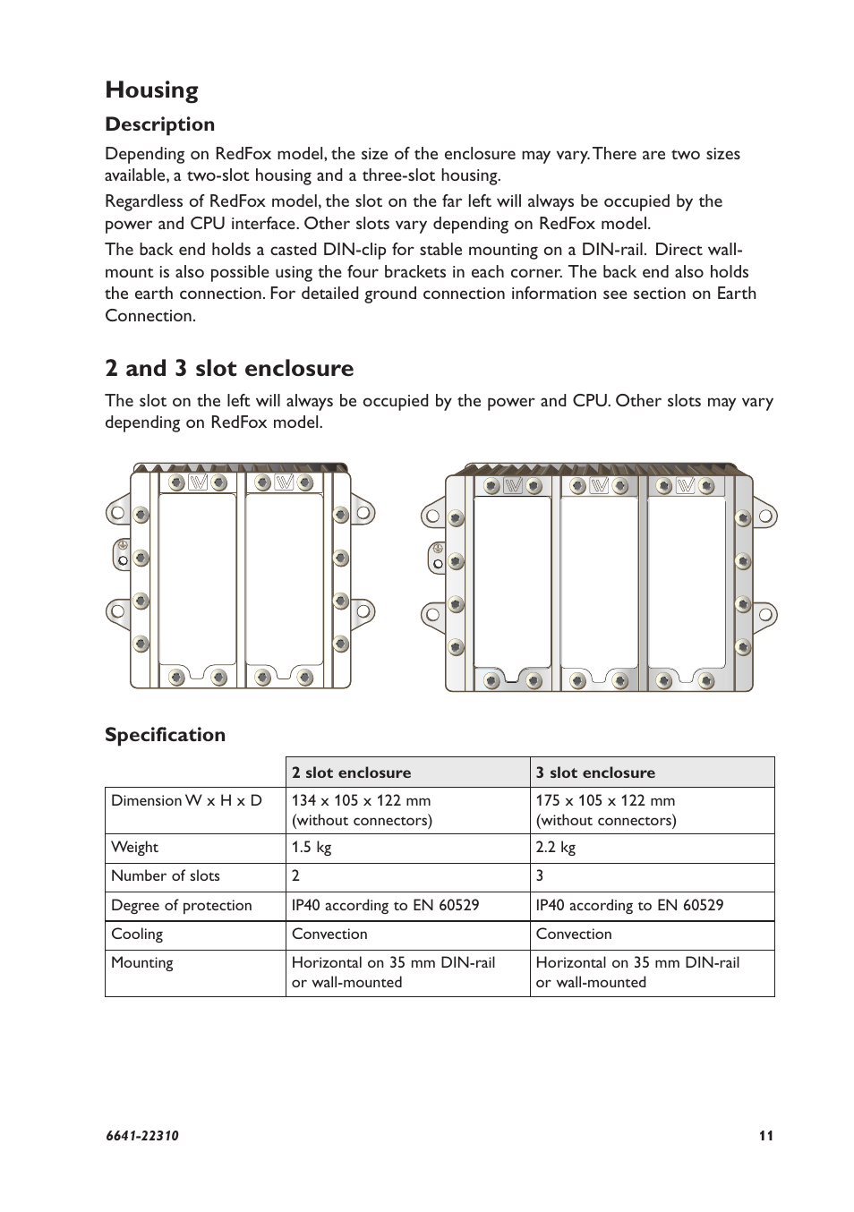 Housing, 2 and 3 slot enclosure | Westermo RFI-2xx User Manual | Page 11 / 32