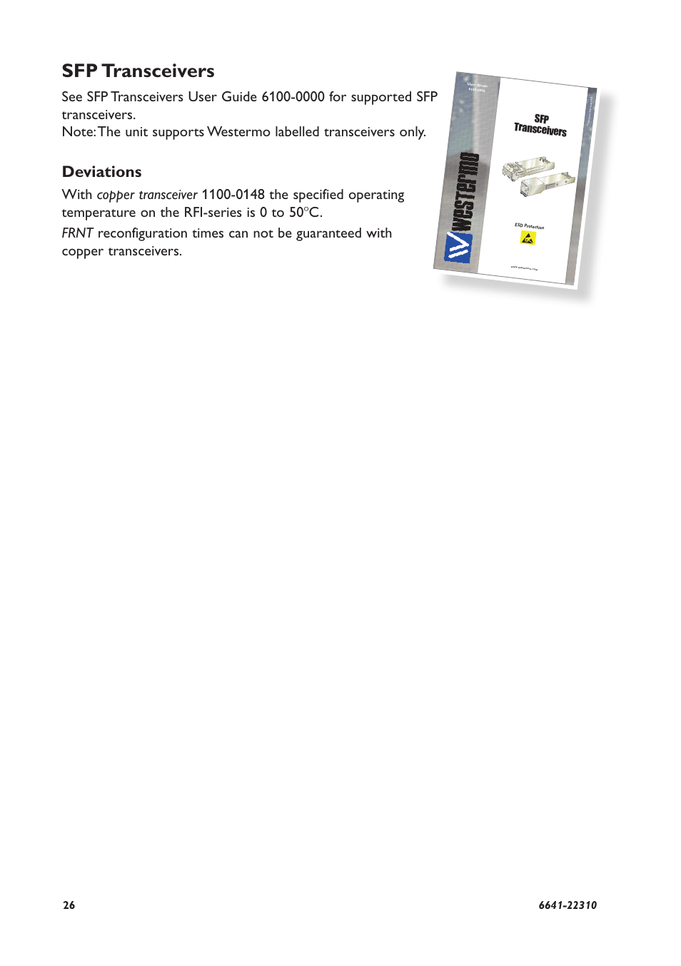 Sfp transceivers, Deviations | Westermo RFI-2xx User Manual | Page 26 / 32