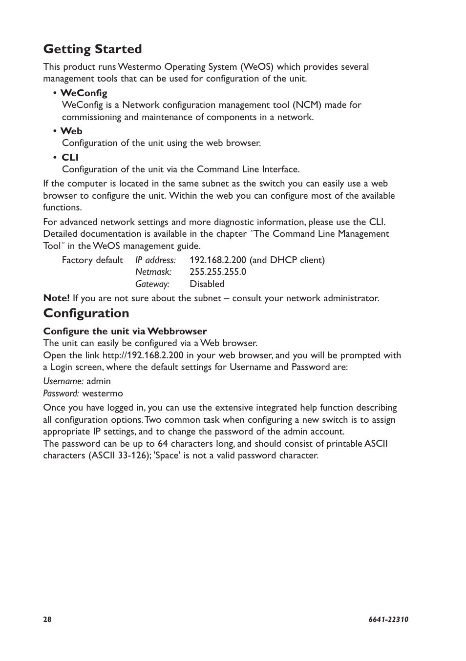 Getting started, Configuration | Westermo RFI-2xx User Manual | Page 28 / 32