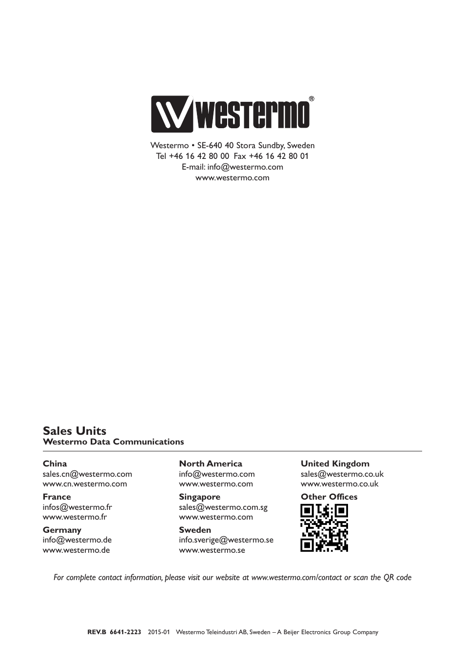 Sales units | Westermo RFR-212-FB User Manual | Page 20 / 20