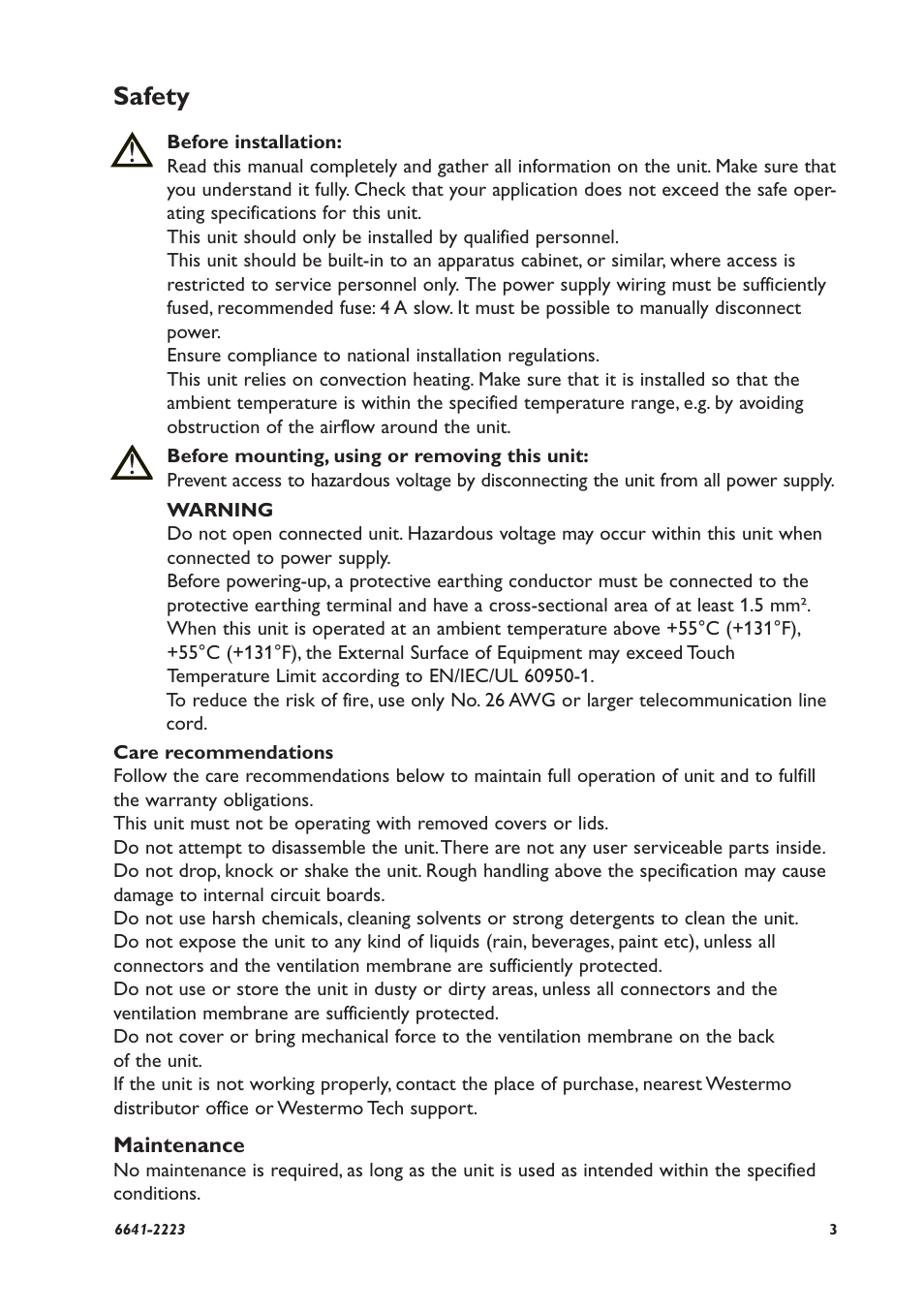 Safety | Westermo RFR-212-FB User Manual | Page 3 / 20