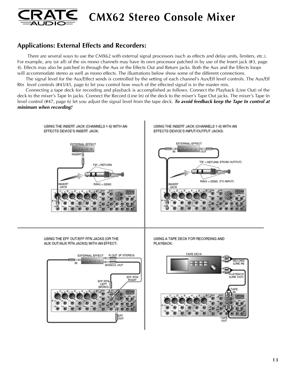 Cmx62 stereo console mixer | Crate Amplifiers CMX62 User Manual | Page 13 / 16