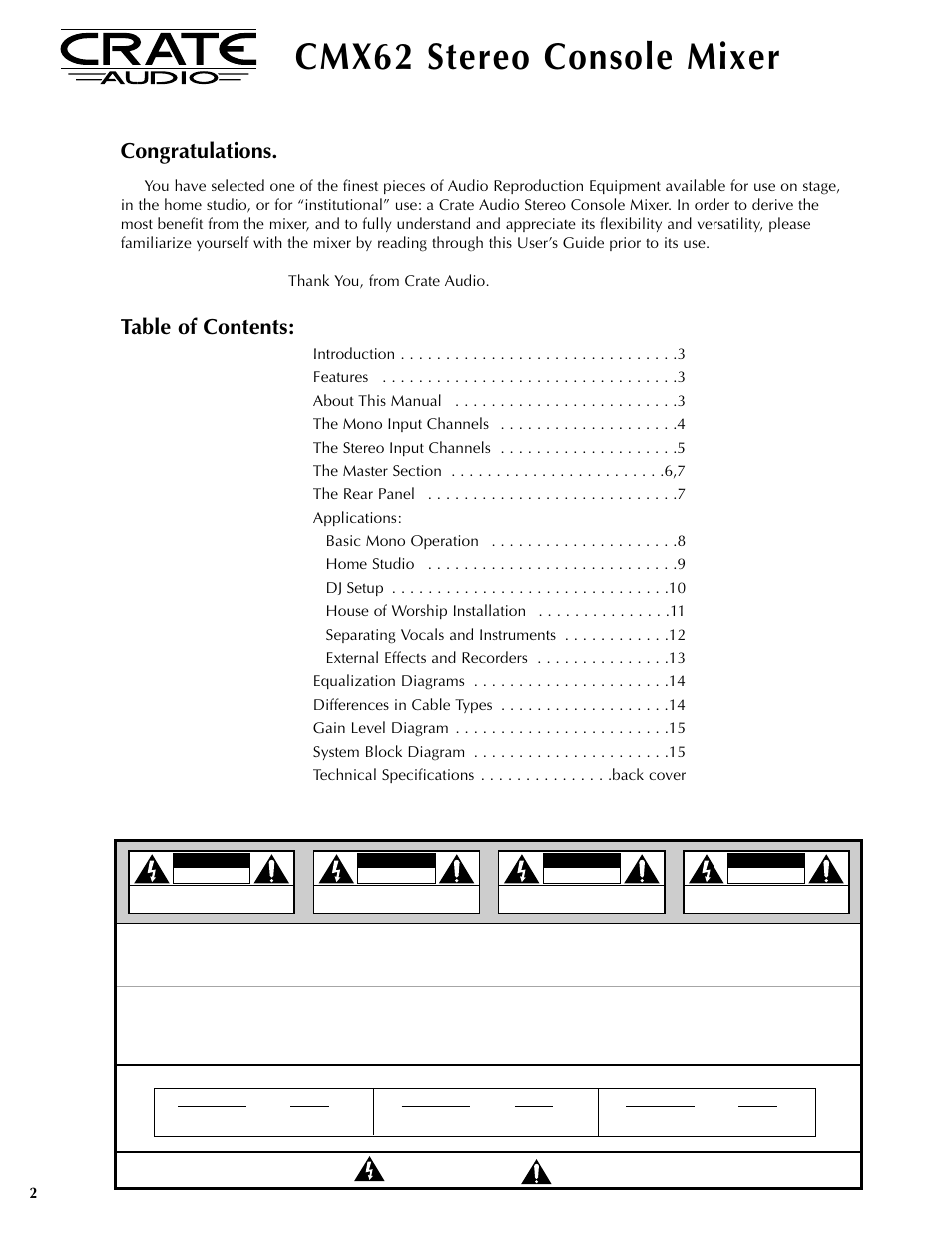 Crate Amplifiers CMX62 User Manual | Page 2 / 16