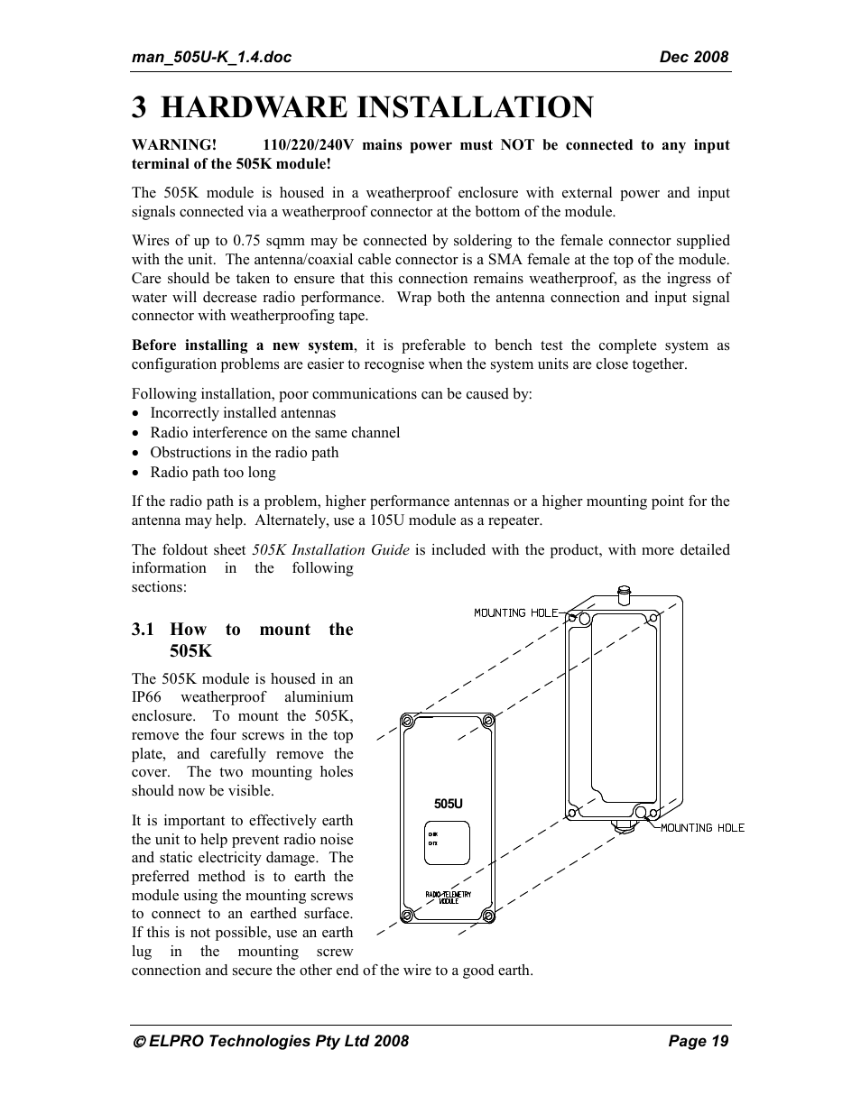 3 hardware installation | Westermo RM-505U-K User Manual | Page 19 / 48