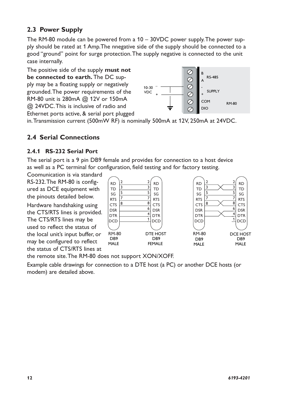 3 power supply, 4 serial connections | Westermo RM-80 User Manual | Page 12 / 60