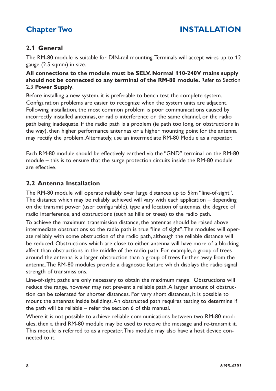 Chapter two installation | Westermo RM-80 User Manual | Page 8 / 60