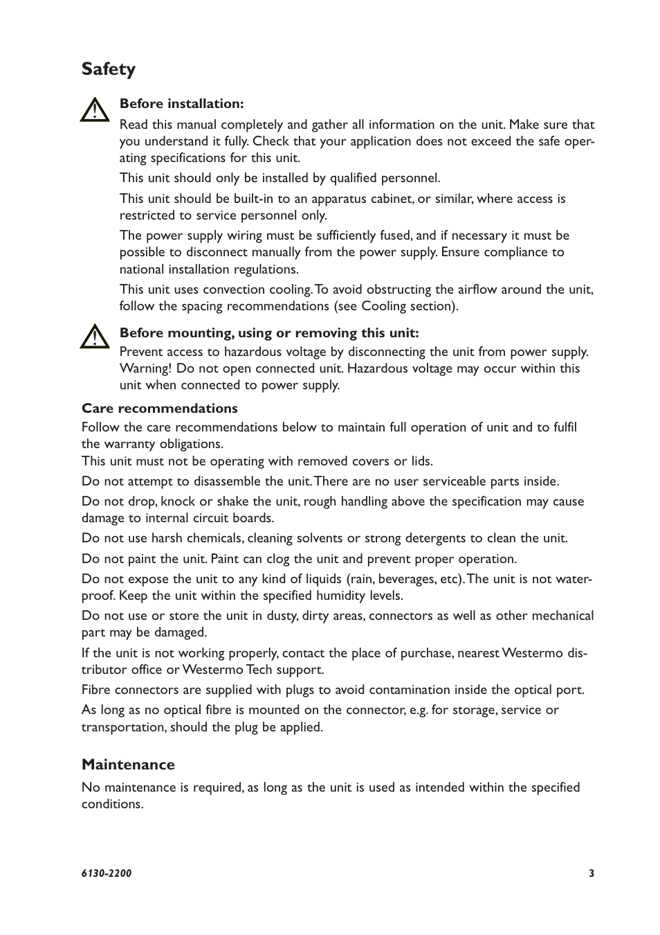 Safety | Westermo RV-07B User Manual | Page 3 / 16