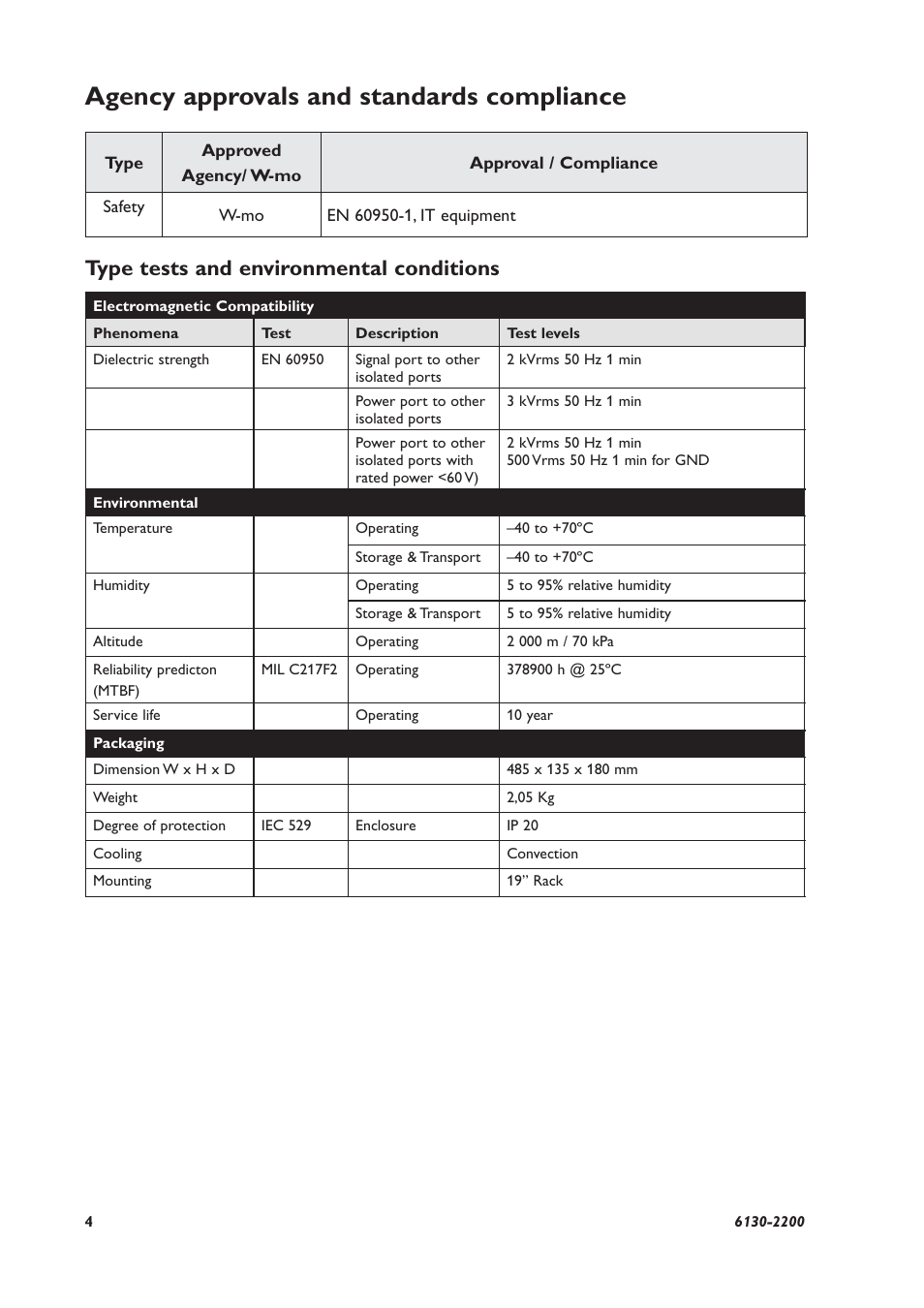 Agency approvals and standards compliance, Type tests and environmental conditions | Westermo RV-07B User Manual | Page 4 / 16