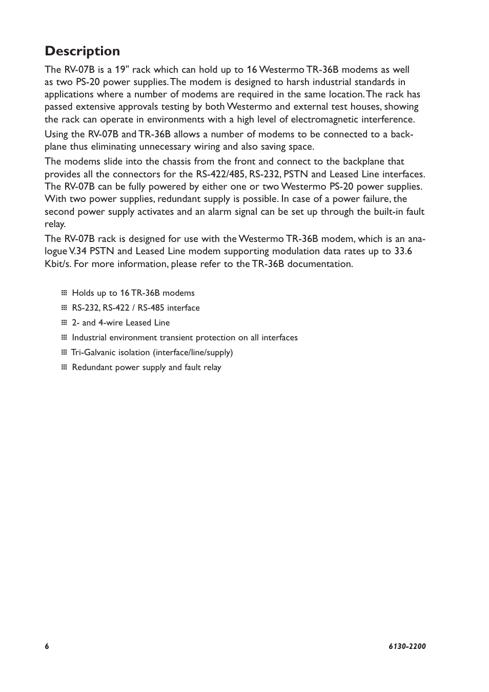 Description | Westermo RV-07B User Manual | Page 6 / 16