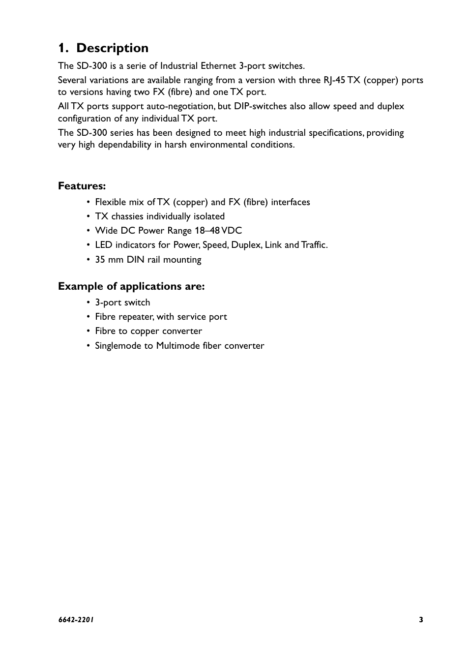 Description | Westermo SD-300 User Manual | Page 3 / 16