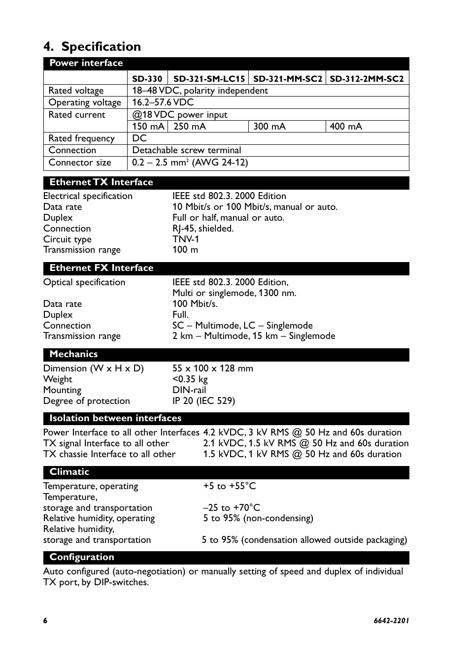 Specification | Westermo SD-300 User Manual | Page 6 / 16