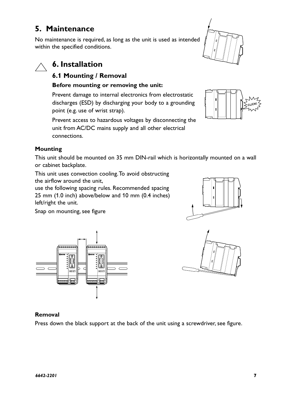 Maintenance, Installation, 1 mounting / removal | Westermo SD-300 User Manual | Page 7 / 16