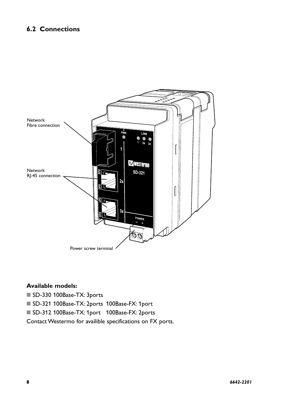 2 connections | Westermo SD-300 User Manual | Page 8 / 16