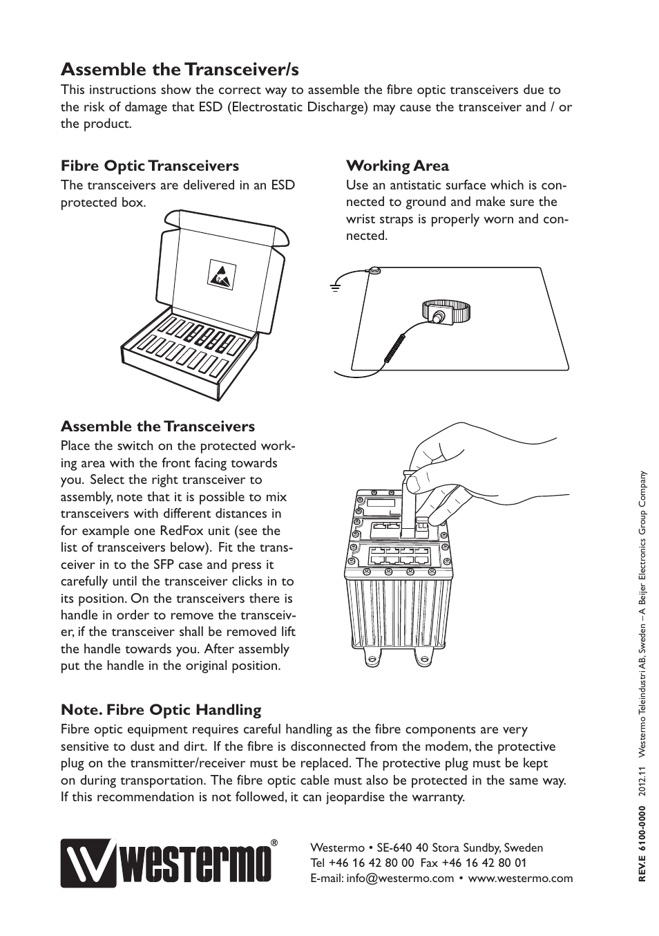 Assemble the transceiver/s, Working area, Assemble the transceivers | Fibre optic transceivers | Westermo SFP Transceivers User Manual | Page 2 / 2