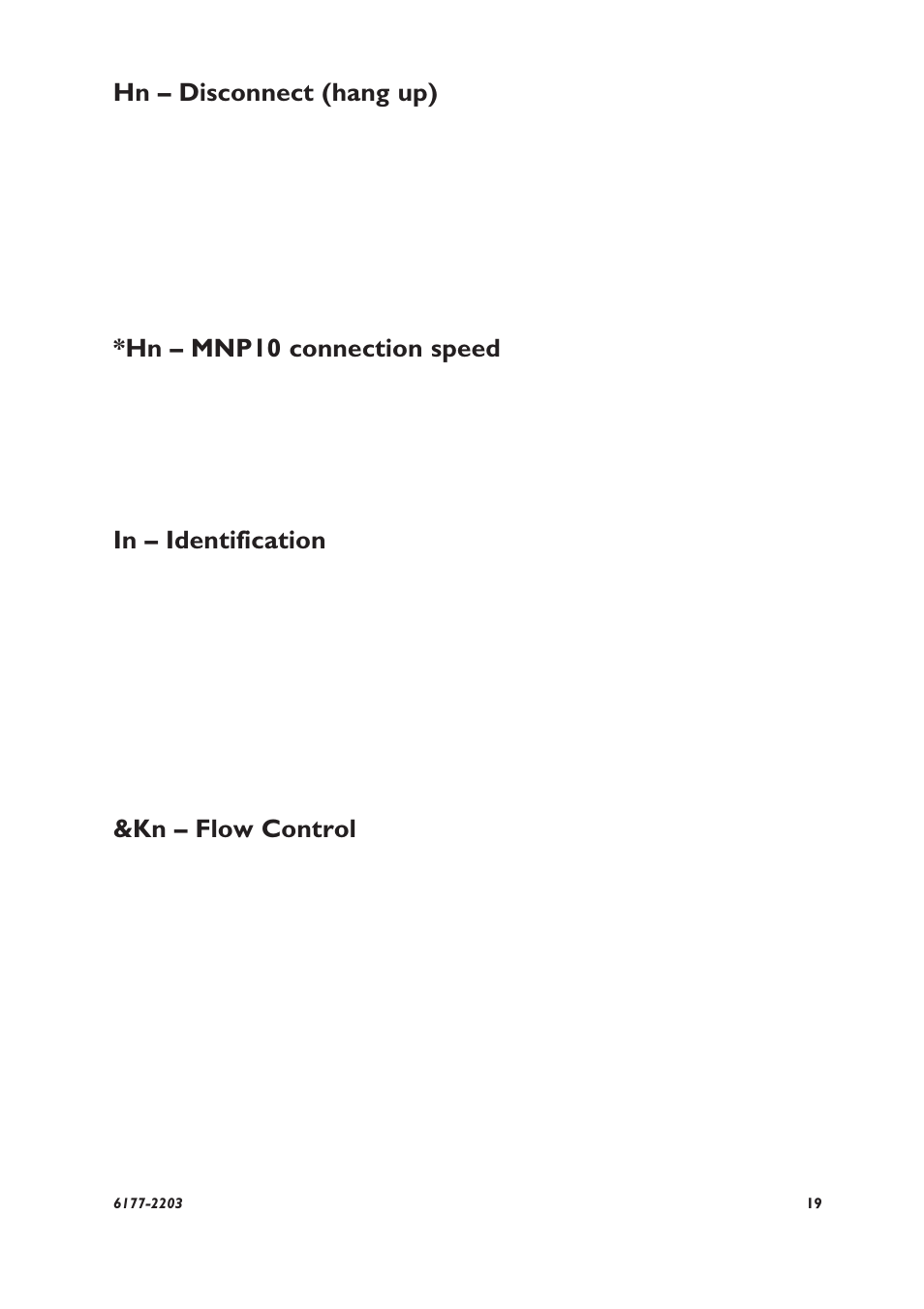 Hn – disconnect (hang up), Hn – mnp10 connection speed, Kn – flow control | Westermo TD-22 User Manual | Page 18 / 51