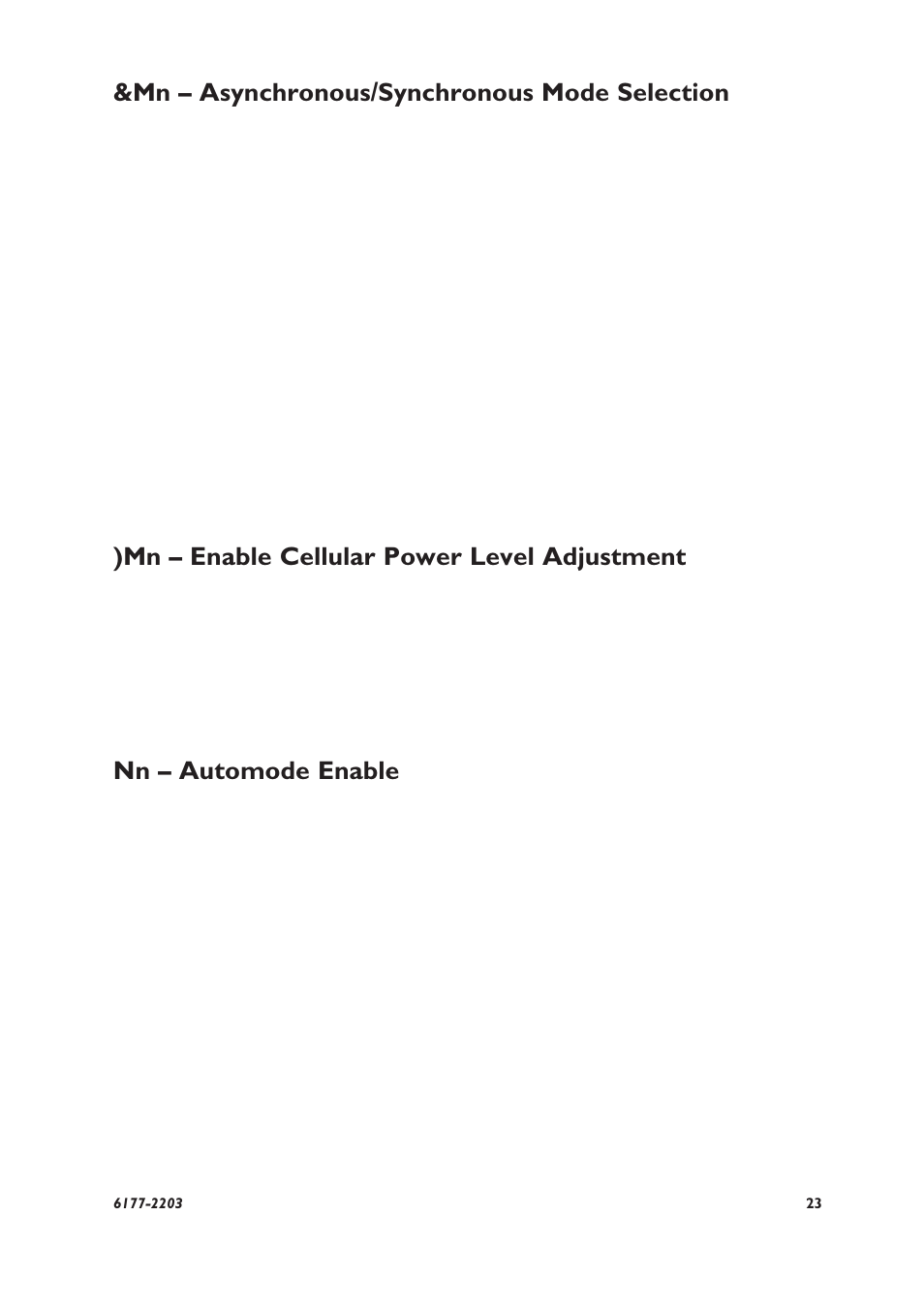 Mn – asynchronous/synchronous mode selection, Mn – enable cellular power level adjustment, Nn – automode enable | Westermo TD-22 User Manual | Page 22 / 51