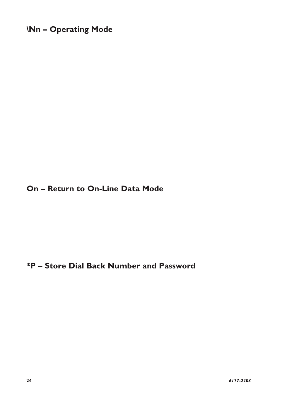 Nn – operating mode, On – return to on-line data mode, P – store dial back number and password | Westermo TD-22 User Manual | Page 23 / 51