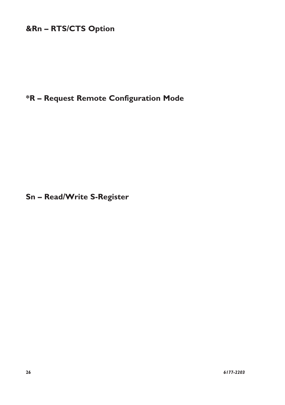 Rn – rts/cts option, R – request remote configuration mode, Sn – read/write s-register | Westermo TD-22 User Manual | Page 25 / 51