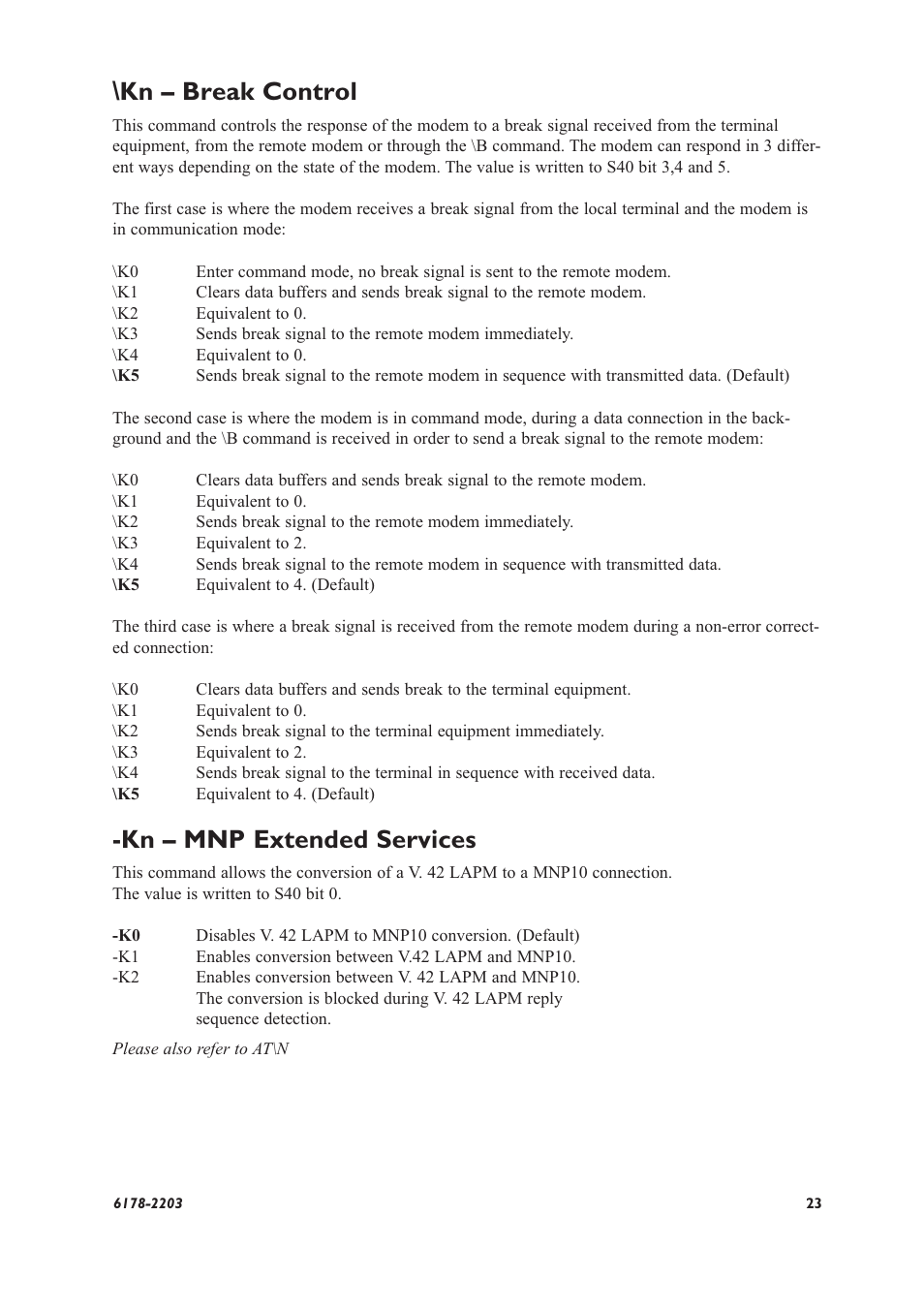 Kn – break control, Kn – mnp extended services | Westermo TD-32 User Manual | Page 23 / 56