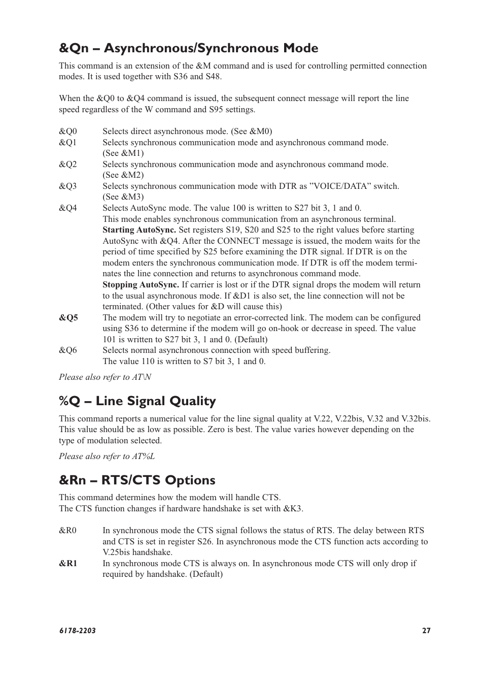 Qn – asynchronous/synchronous mode, Q – line signal quality, Rn – rts/cts options | Westermo TD-32 User Manual | Page 27 / 56