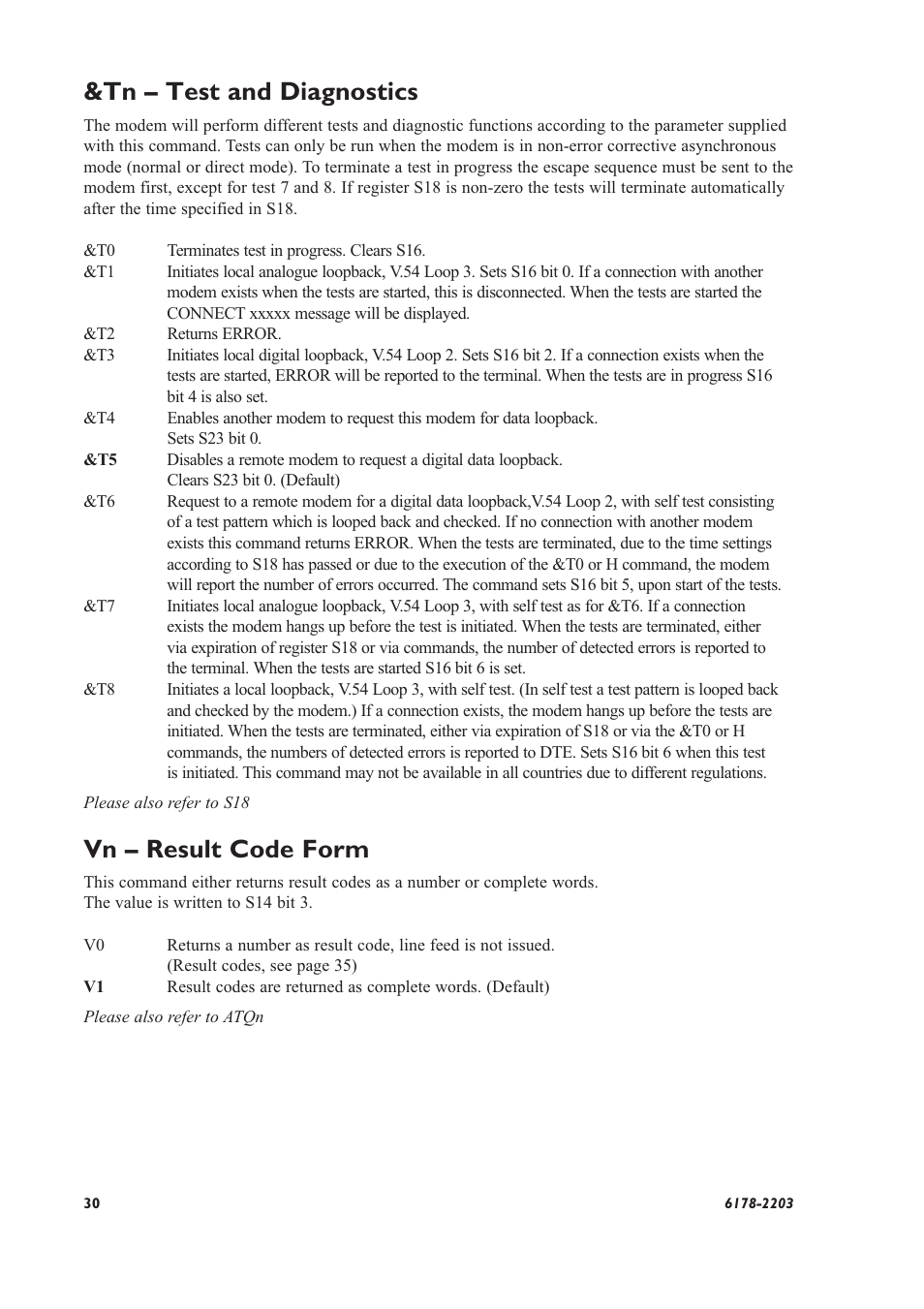 Tn – test and diagnostics, Vn – result code form | Westermo TD-32 User Manual | Page 30 / 56