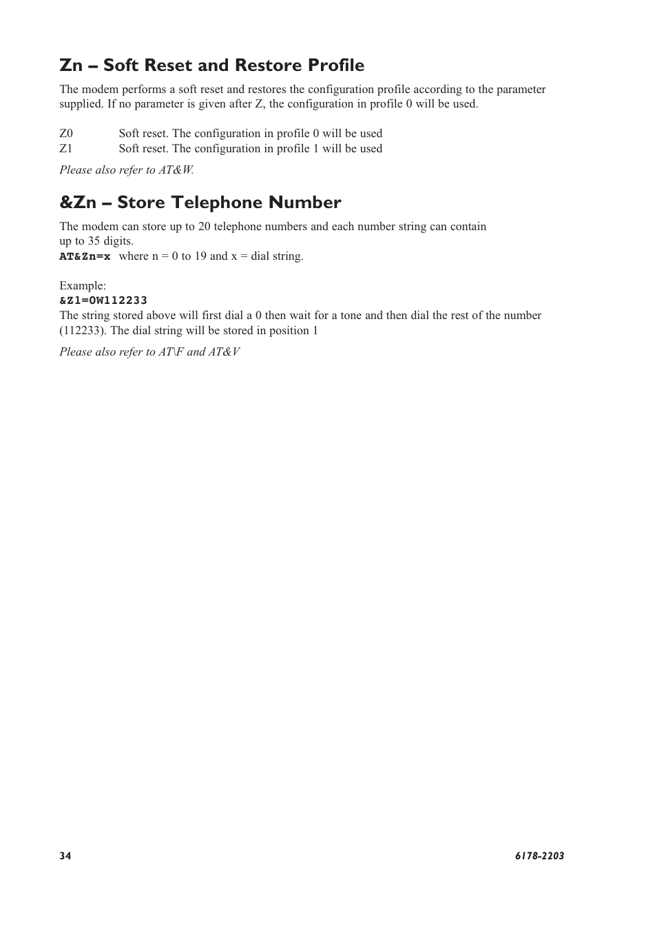 Zn – soft reset and restore profile, Zn – store telephone number | Westermo TD-32 User Manual | Page 34 / 56