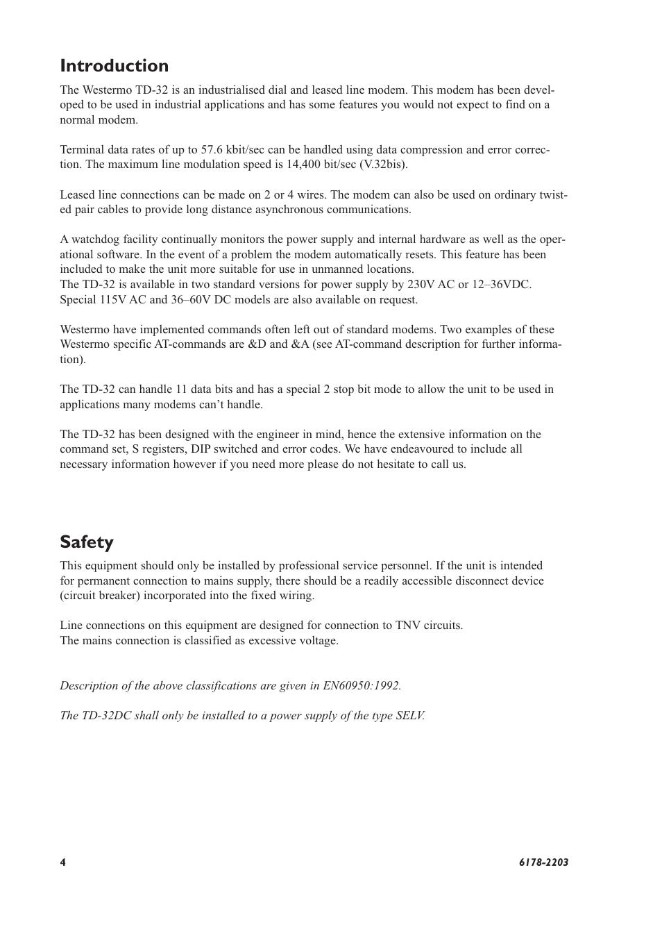 Introduction, Safety | Westermo TD-32 User Manual | Page 4 / 56