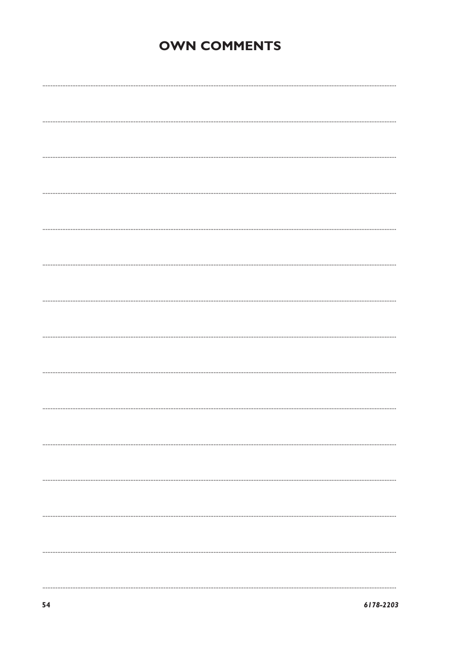 Own comments | Westermo TD-32 User Manual | Page 54 / 56