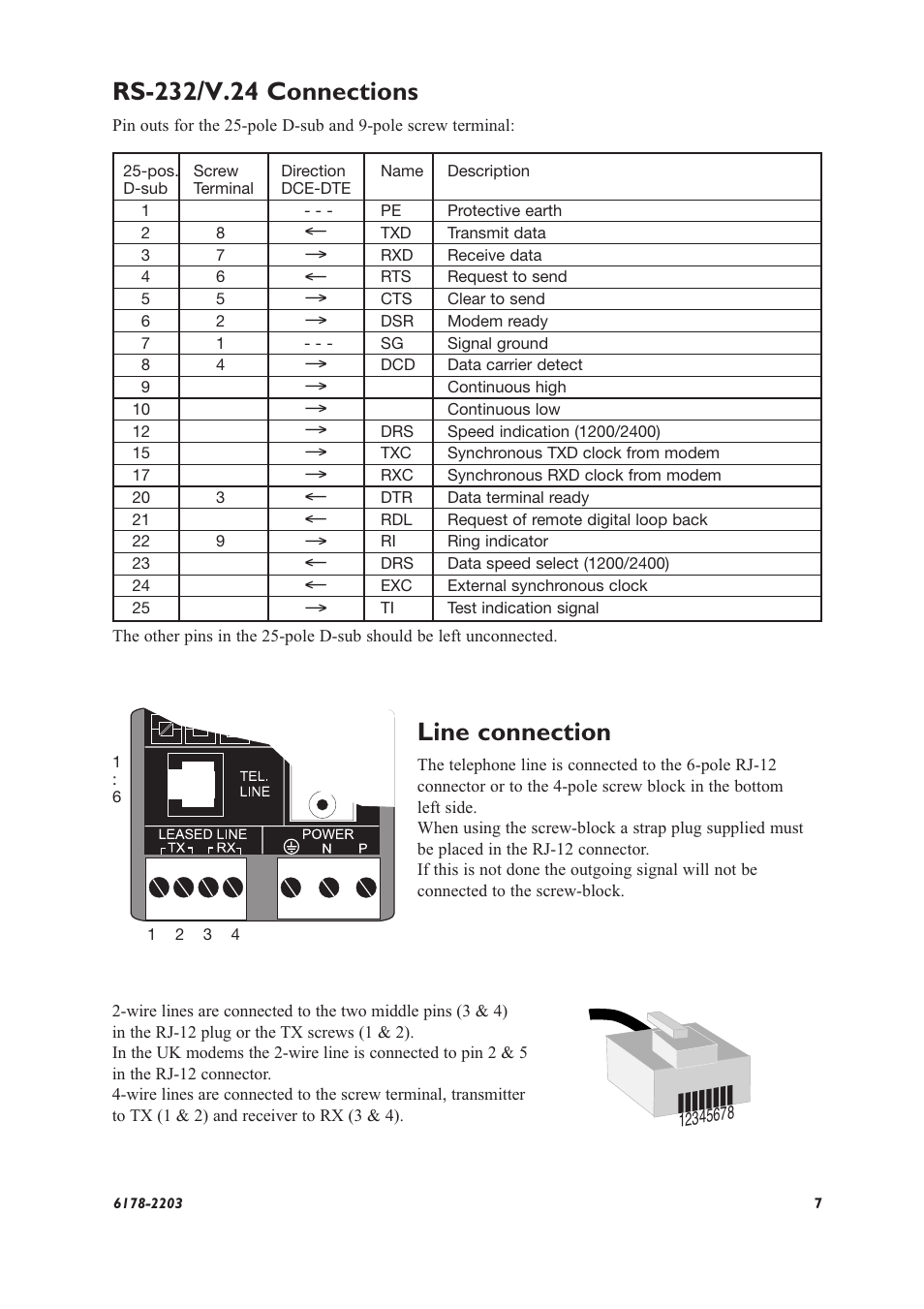 Line connection | Westermo TD-32 User Manual | Page 7 / 56