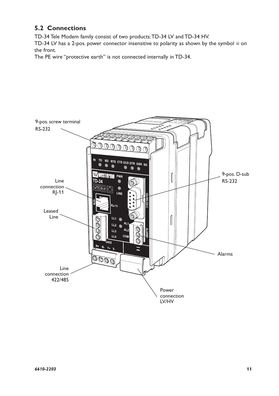 2 connections | Westermo TD-34 User Manual | Page 11 / 64