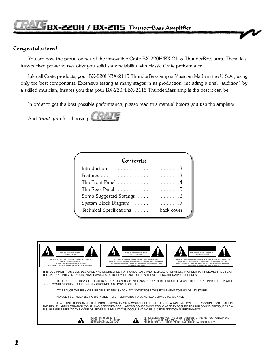 Crate Amplifiers BX-2115 User Manual | Page 2 / 8