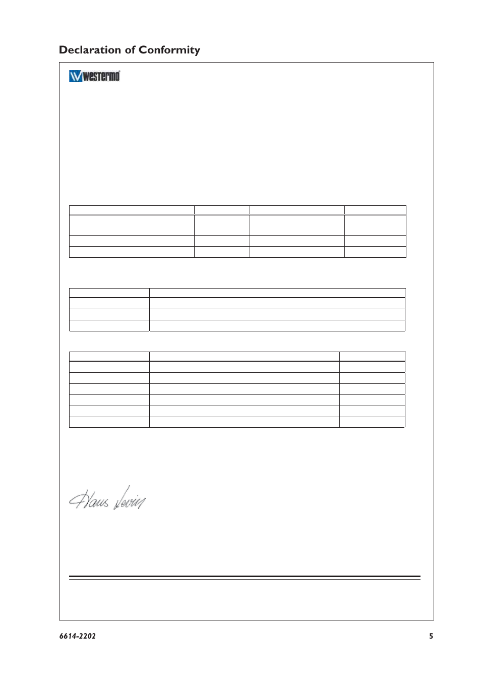 Declaration of conformity | Westermo TR-36 User Manual | Page 5 / 36