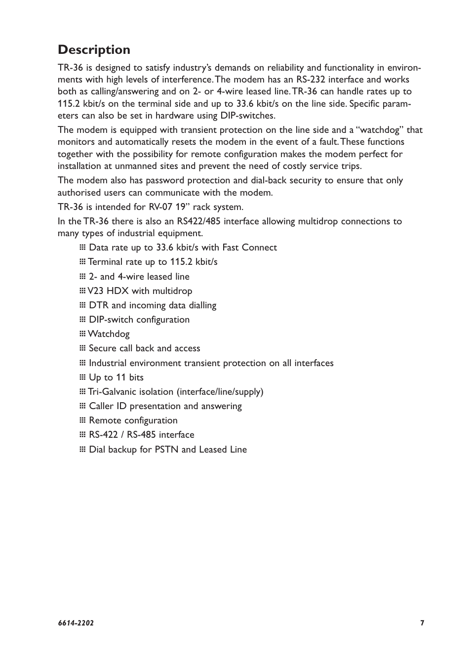 Description | Westermo TR-36 User Manual | Page 7 / 36