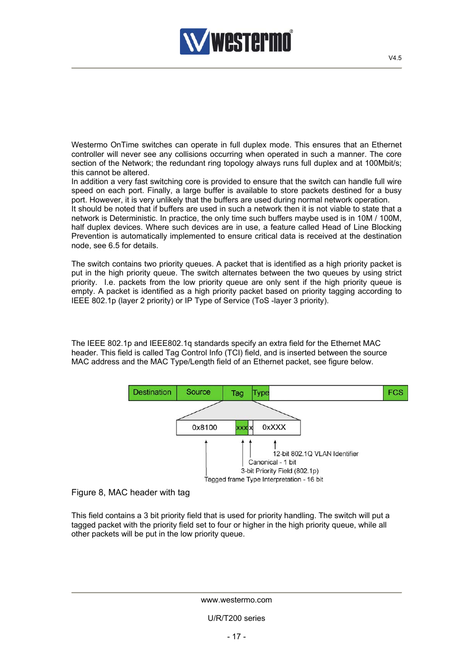 6 deterministic ethernet - qos, 1 principles of deterministic ethernet, 2 layer 2 priority | Westermo U200 Operator manal User Manual | Page 17 / 48