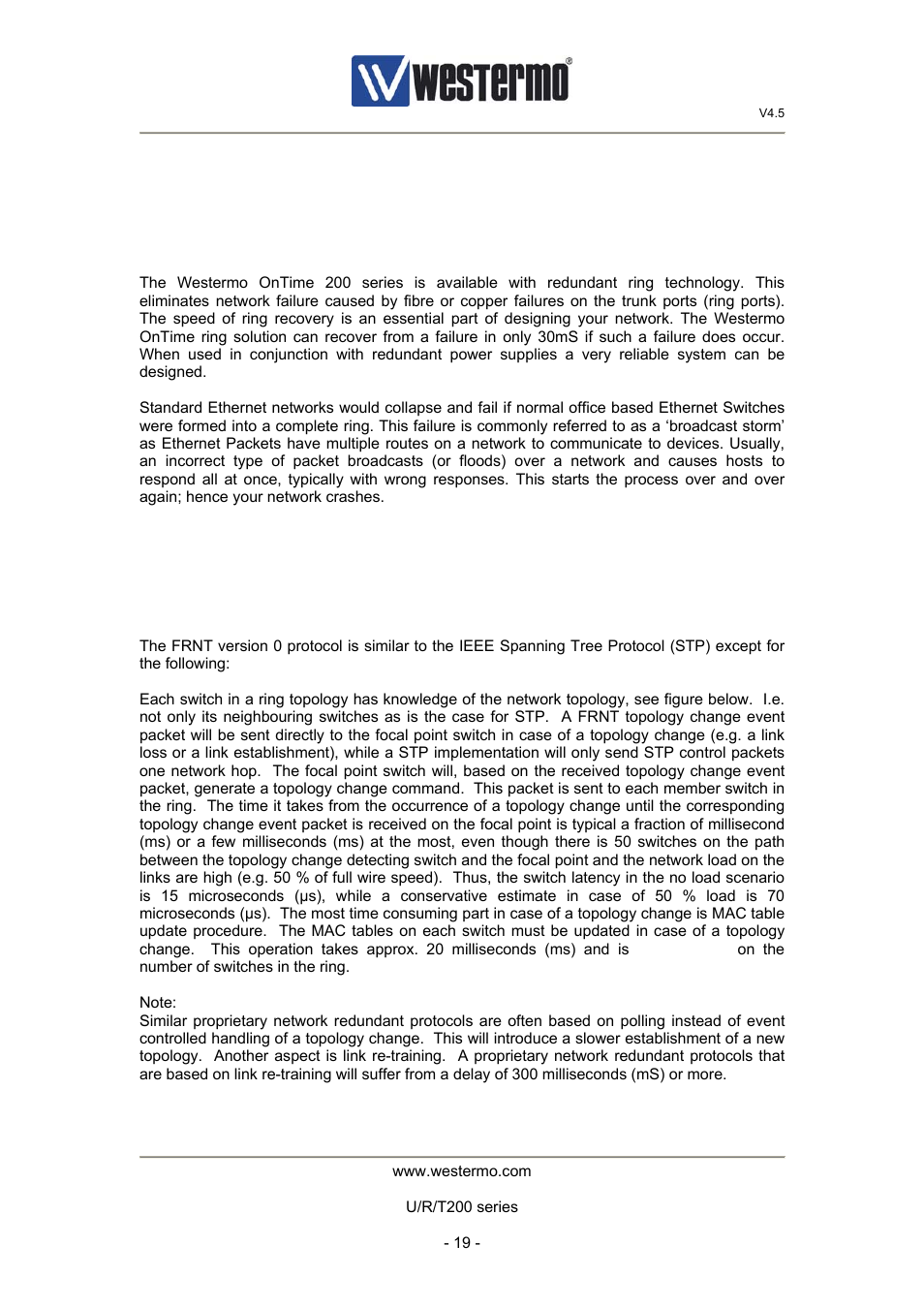 7 fast re-configuration of network topology (frnt), 1 introduction, 2 frnt version 0 | Westermo U200 Operator manal User Manual | Page 19 / 48