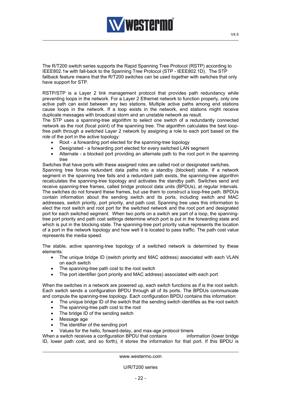 8 rapid spanning tree protocol (rstp) | Westermo U200 Operator manal User Manual | Page 22 / 48