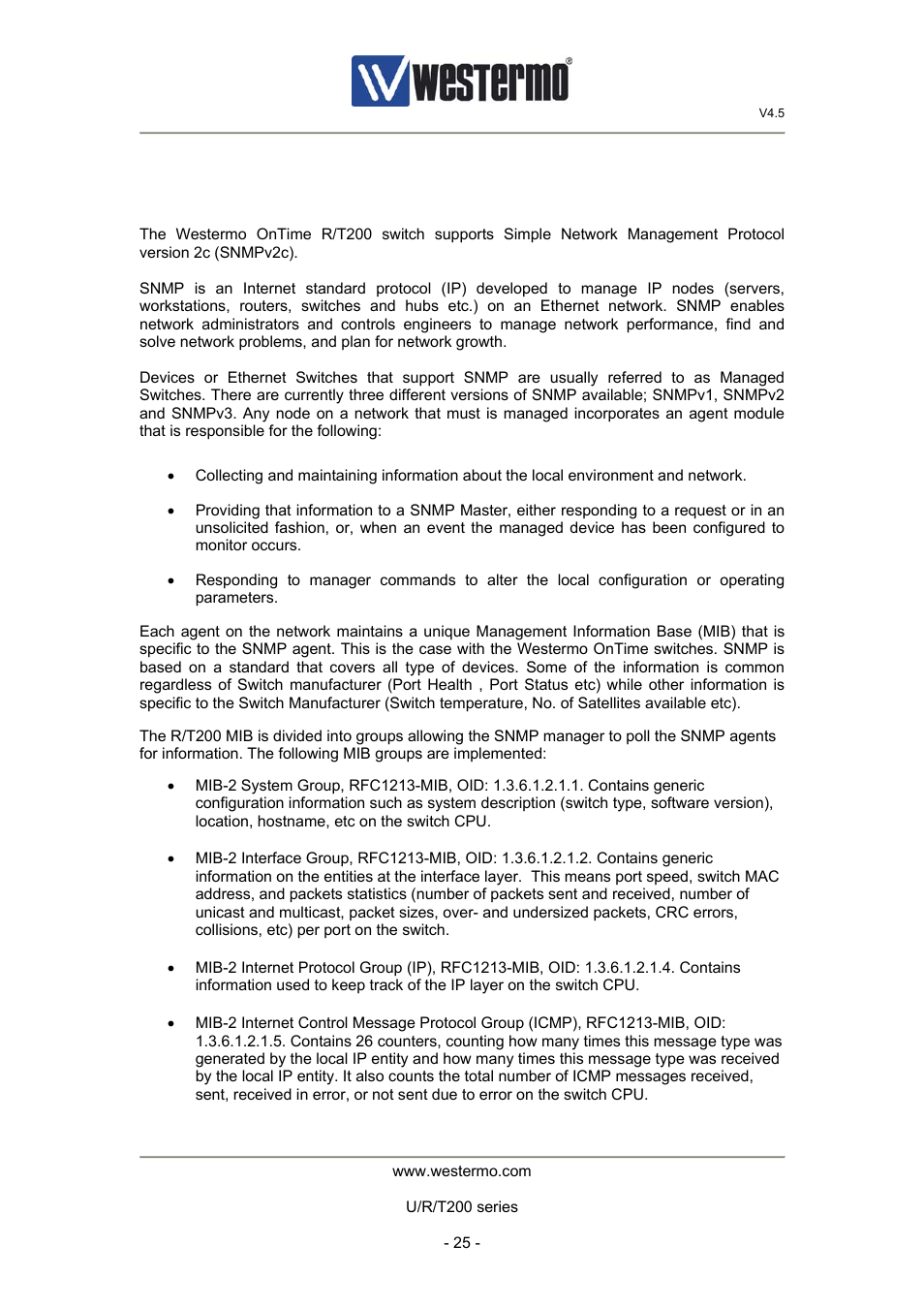 9 simple network management protocol (snmp) | Westermo U200 Operator manal User Manual | Page 25 / 48
