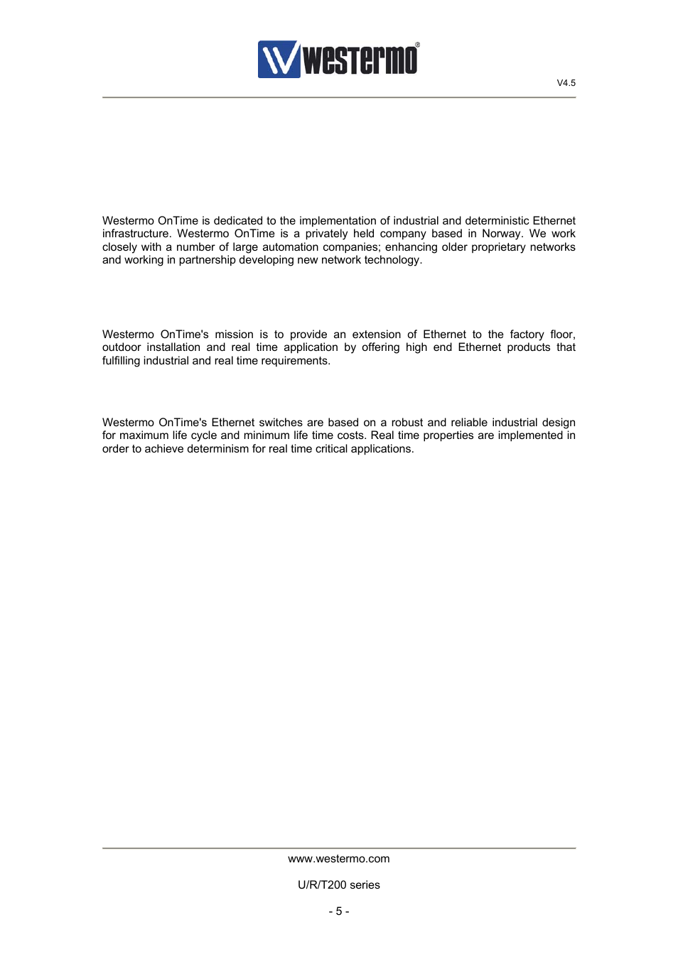 2 about westermo ontime, 1 company history, 2 mission statement | 3 core technology | Westermo U200 Operator manal User Manual | Page 5 / 48