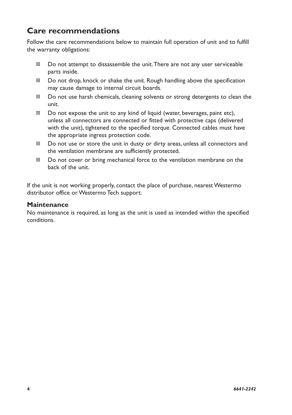 Care recommendations | Westermo Viper-x12 User Manual | Page 4 / 24