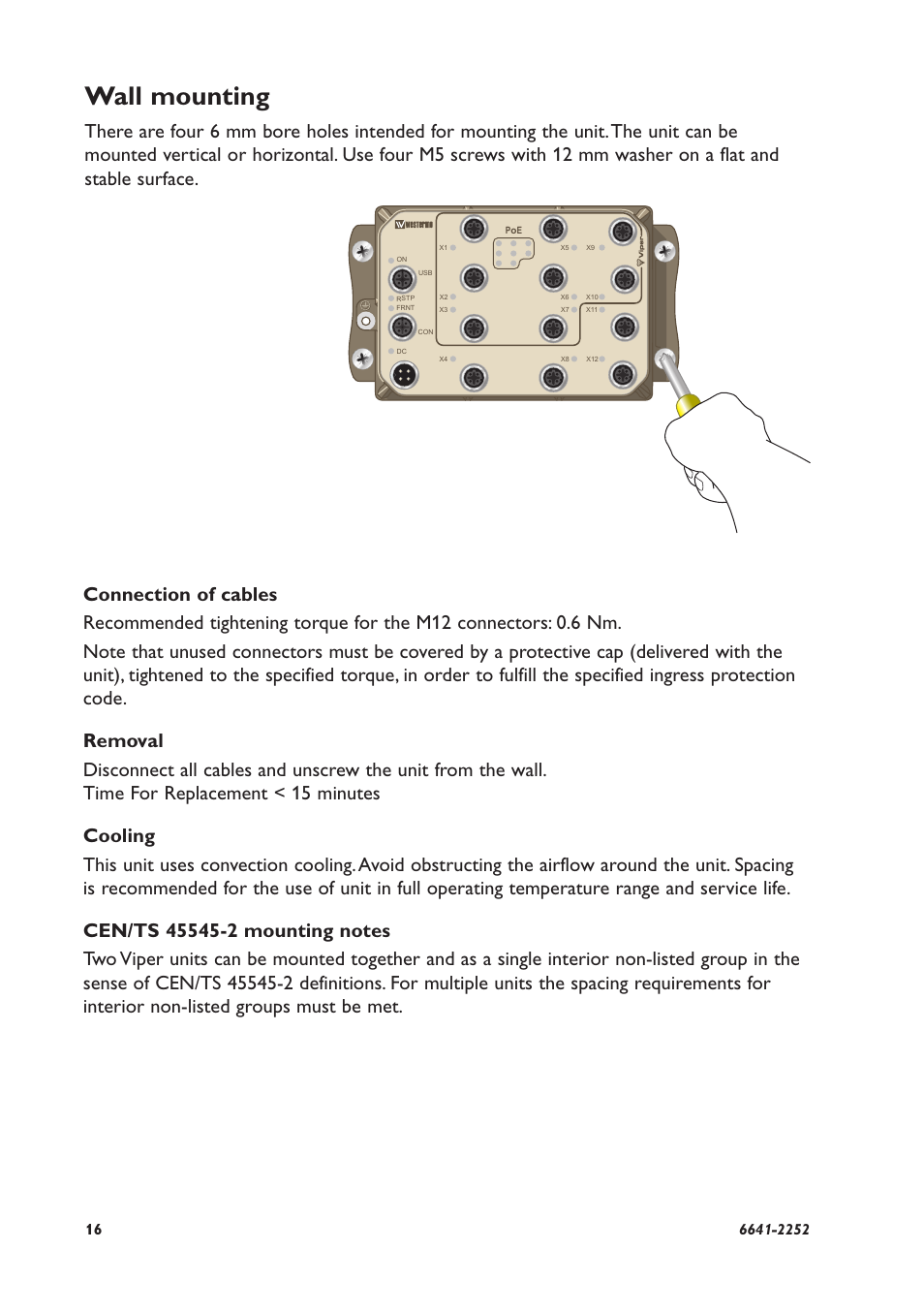 Wall mounting | Westermo Viper-x12-p8 User Manual | Page 16 / 20