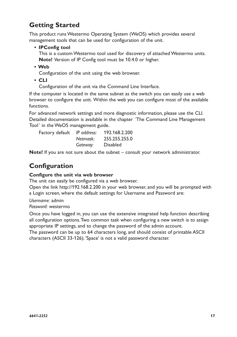 Getting started, Configuration | Westermo Viper-x12-p8 User Manual | Page 17 / 20