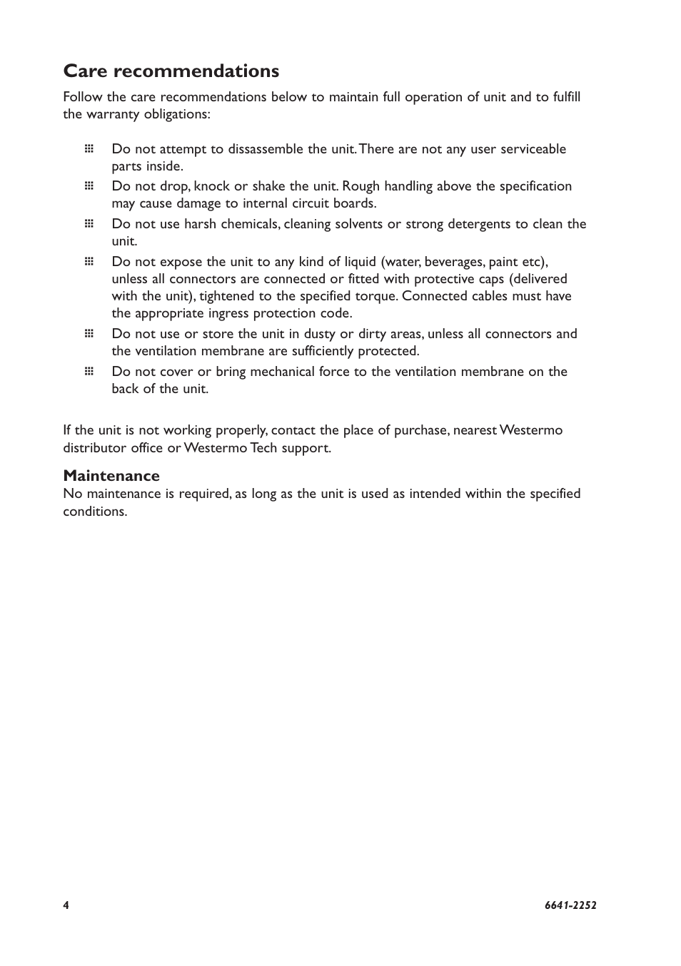 Care recommendations | Westermo Viper-x12-p8 User Manual | Page 4 / 20