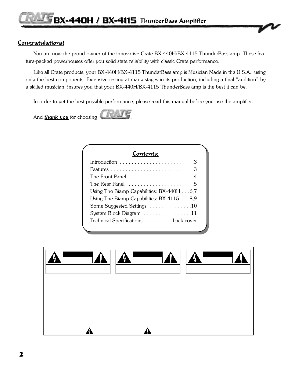 Crate Amplifiers BX-4115 User Manual | Page 2 / 12