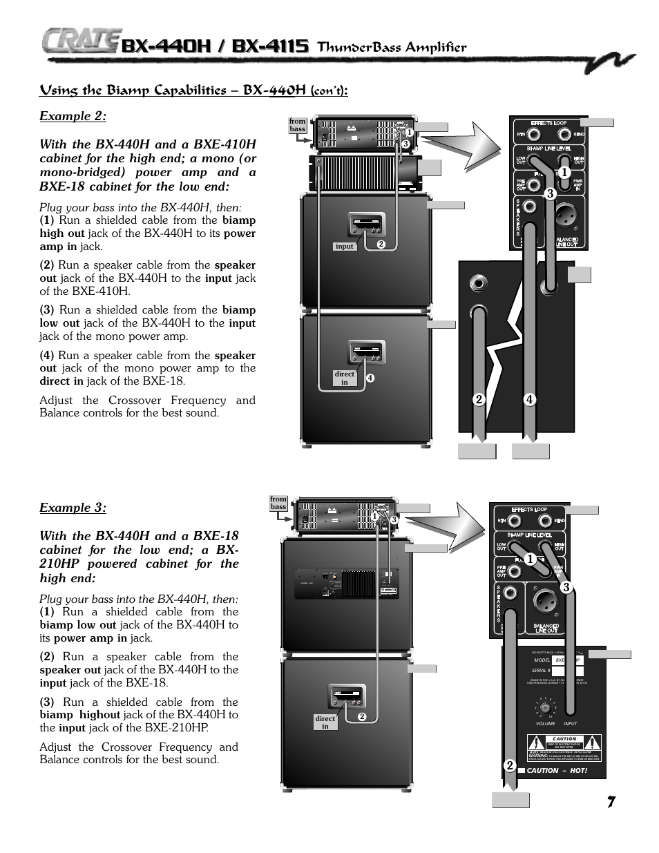 Using the biamp capabilities – bx, Thunderbass amplifier, Con’t) | Crate Amplifiers BX-4115 User Manual | Page 7 / 12