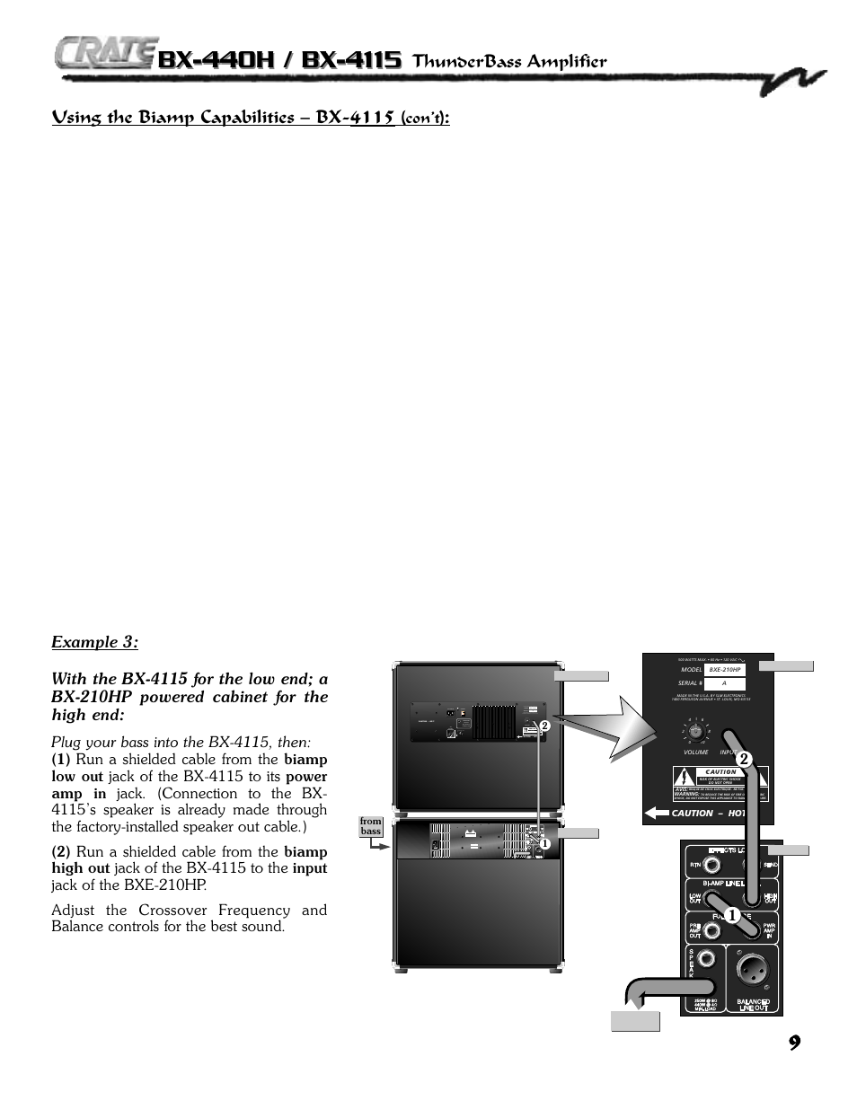 Using the biamp capabilities – bx, Thunderbass amplifier, Con’t) | Crate Amplifiers BX-4115 User Manual | Page 9 / 12