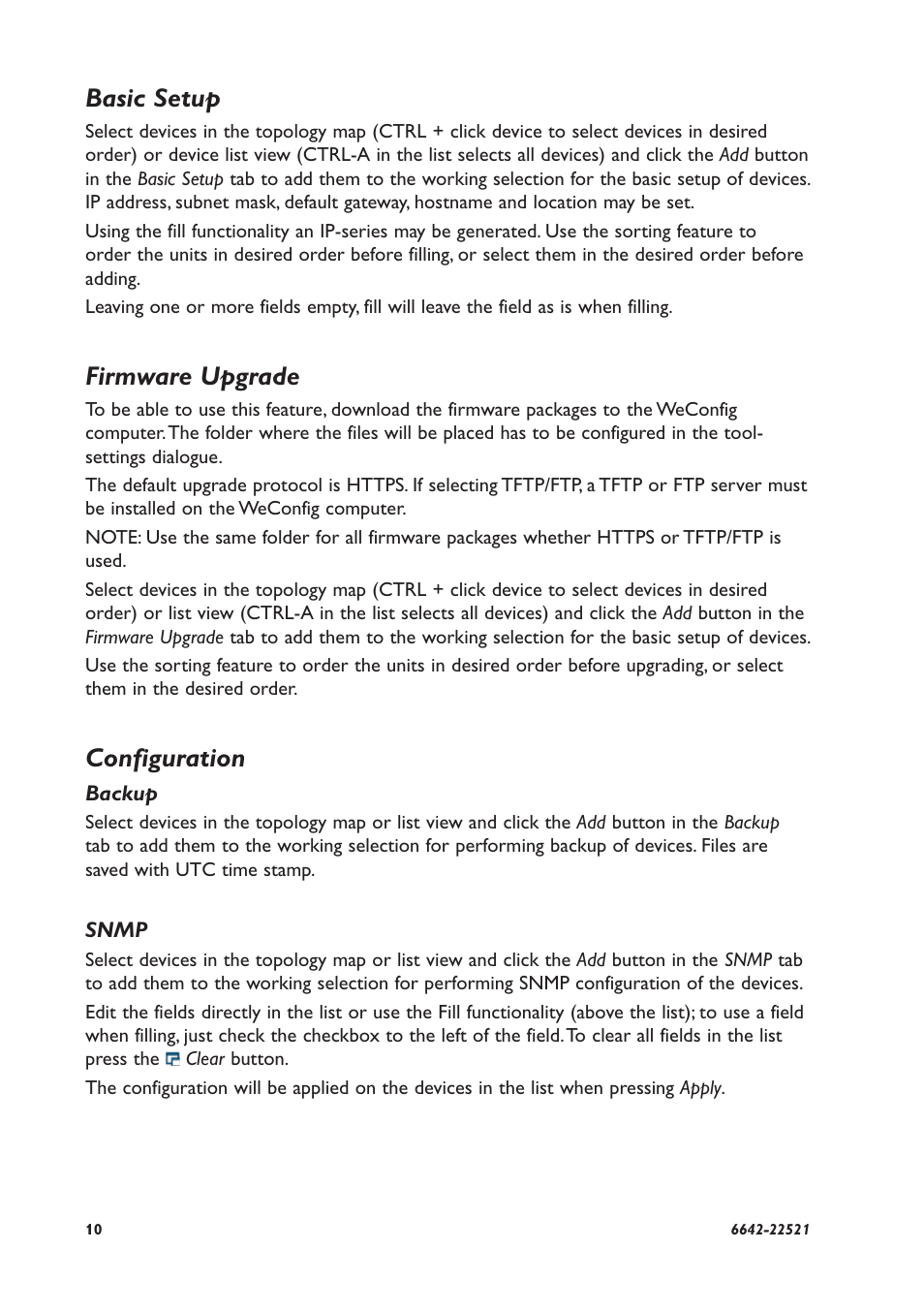 Basic setup, Firmware upgrade, Configuration | Westermo WeConfig User Manual | Page 10 / 16